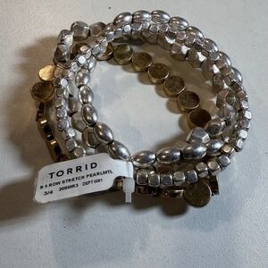 Torrid B 5 Row Stretch PearlMTL Bracelet Set Silver Gold‎ Trendy Jewelry